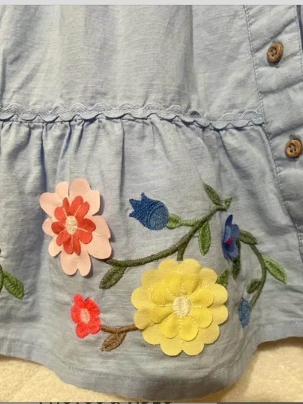 Mini Boden Floral Embroidered Hem Midi Skirt Blue SZ 8-9Y